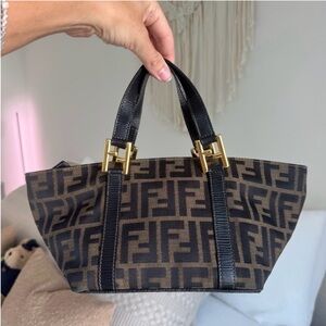 Fendi Zucca Mini Tote Brown FF Canvas Vintage Top Handle Bag Authentic